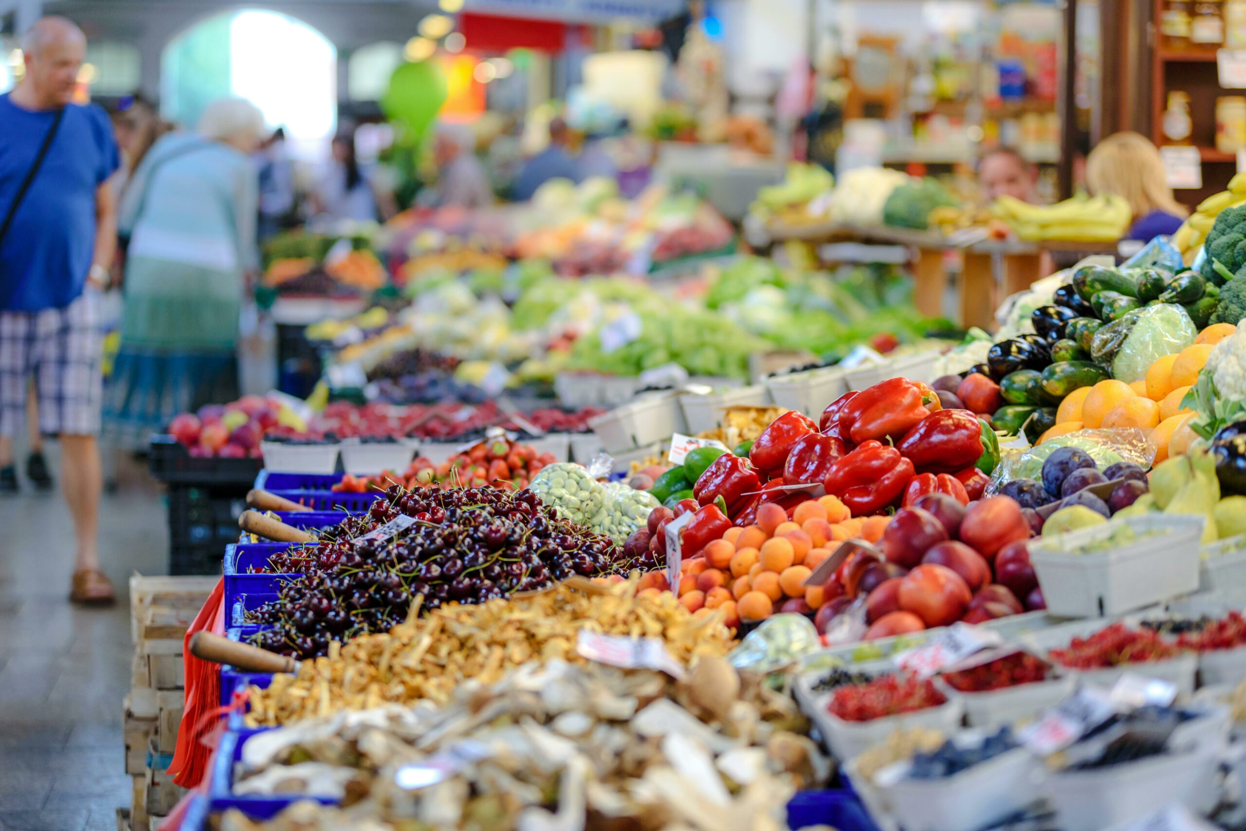 fresh fruits and vegetables at farmers market